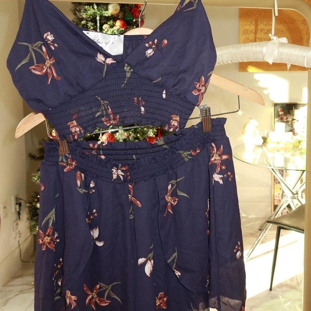 Navy blue floral print shorts